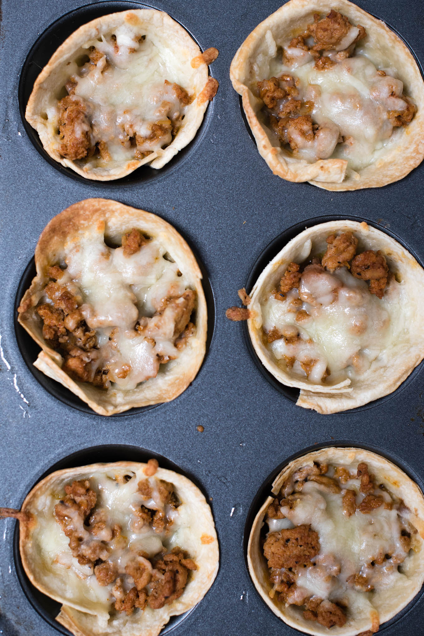 Baked taco cups in a tin 