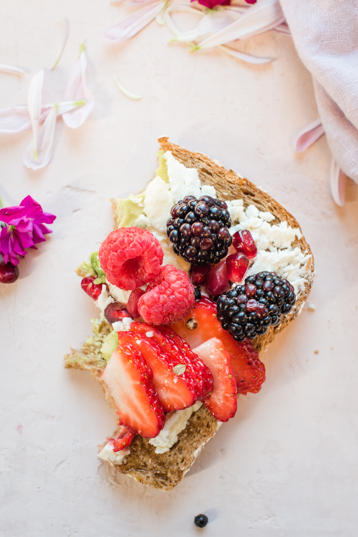 half eaten toast with berries