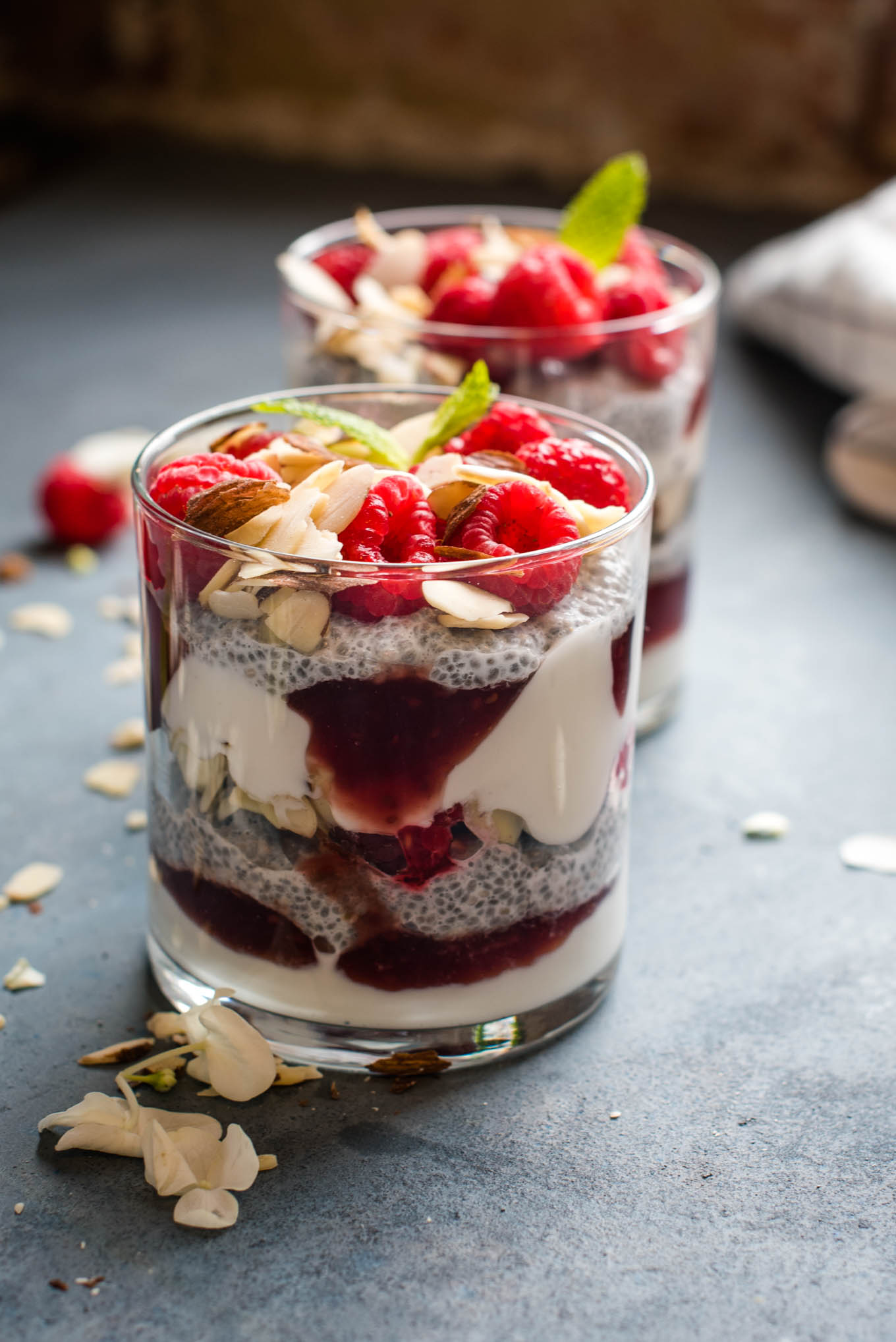 Raspberry Chia Parfait in a cup