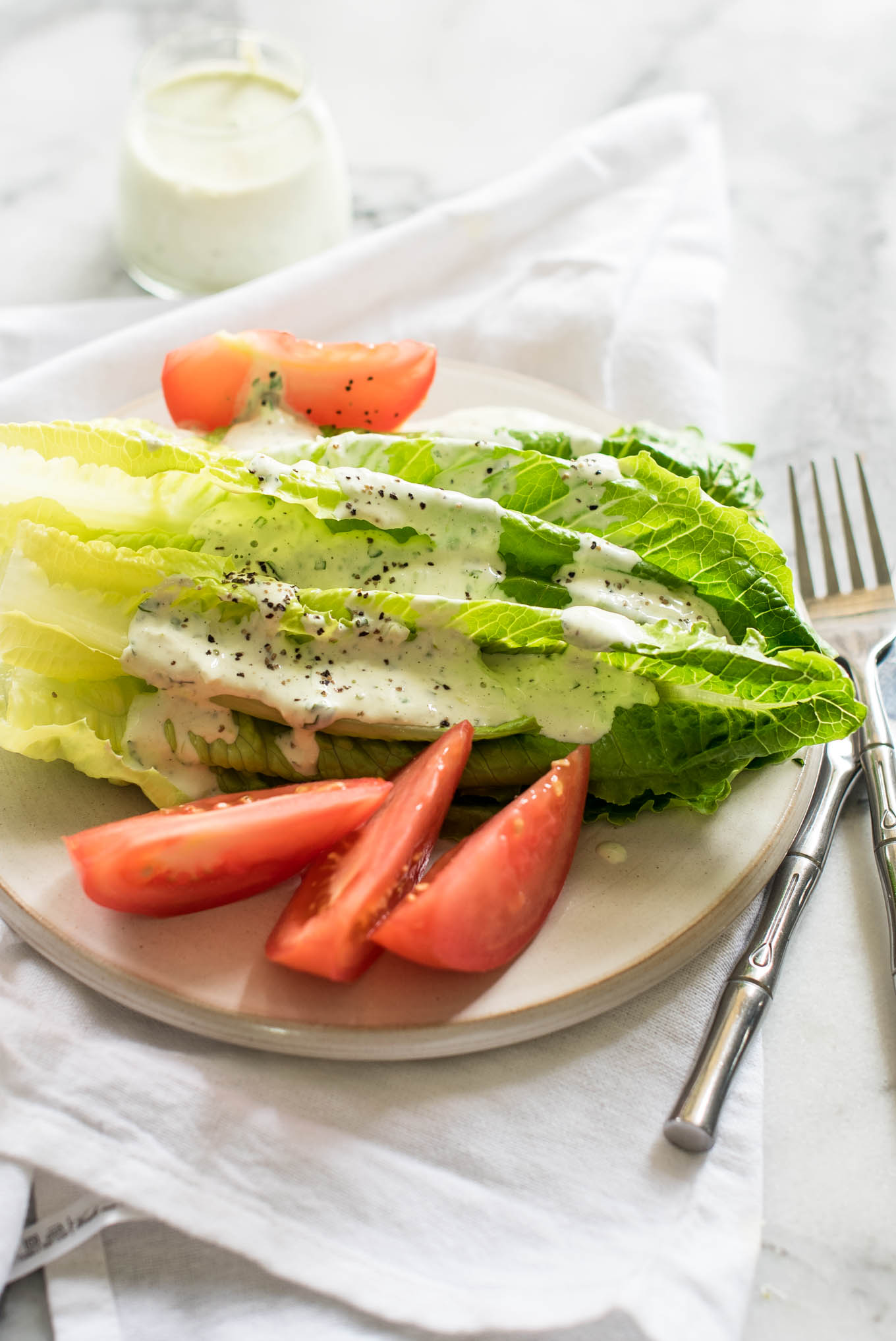 Romaine salad on a plate