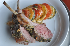 Holiday Meal: Herb Crusted Rack of Lamb & Vegetable Gratin