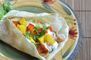Grilled Fish Tacos with Mango Salsa and Cilantro Crema