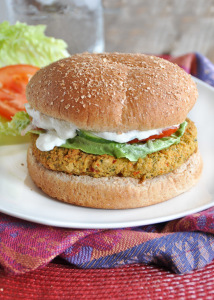 Falafel Veggie Burger with Feta Yogurt Sauce