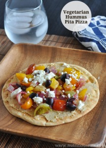 Vegetarian Hummus Pita Pizza