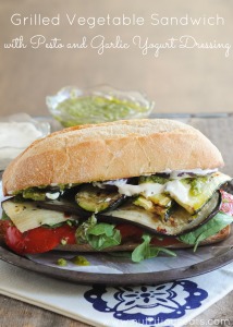 Grilled Vegetable Sandwich with Pesto & Garlic Yogurt Dressing