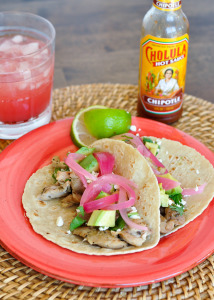 Chicken Tacos with Pickled Onions and Feta