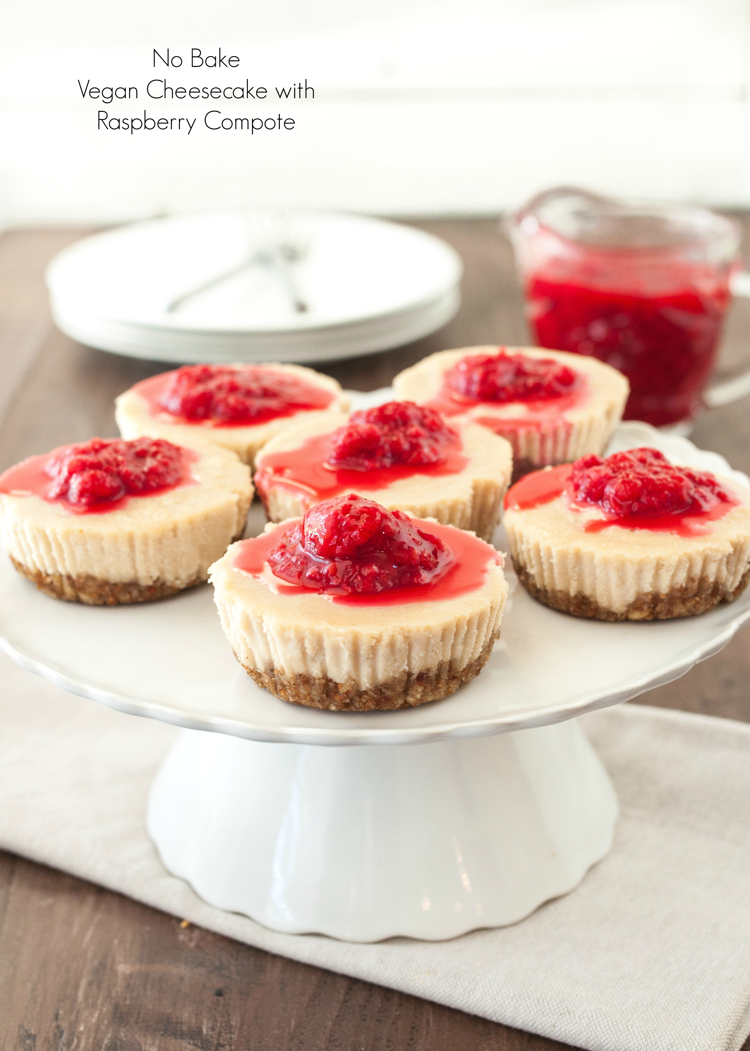 No Bake Vegan Cheesecake with Raspberry Compote #glutenfree | Nutritious Eats