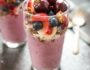 Berry Banana Smoothie- layered with Van's Foods Gluten Free snack bar, coconut and fruit, this makes a great breakfast or hearty snack #glutenfree | www.nutritiouseats.com