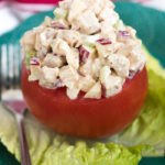 Cumin Chicken Salad Stuffed Tomatoes- delicious spiced chicken salad that can be enjoyed on bread, crackers or stuffed in an avocado, tomato or lettuce! #glutenfree | www.nutritiouseats.com