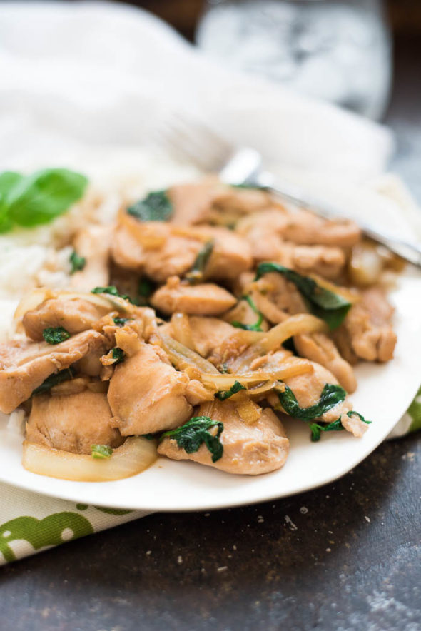 Spicy Thai Basil Chicken Over Jasmine Rice {Gluten Free} - Nutritious Eats