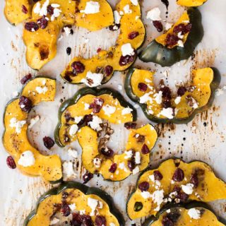 Roasted Acorn Squash with Cranberries, Goat Cheese and Balsamic Glaze #glutenfree #vegetarian side that will be perfect on your Holiday table | www.nutritiouseats.com