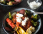 One Pan Roasted Sausage and Vegetables with Marinara and Goat Cheese is low calorie, gluten free and the answer to your dinner dilemma since it only takes a few minutes to prepare and the frees up time while it bakes in the oven.