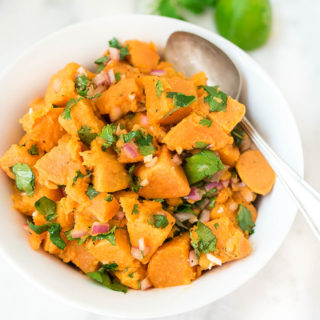 Cilantro Lime Sweet Potato Salad is bursting with flavor from the sweet potatoes and the garlicky and citrus dressing- it's a match made in heaven!