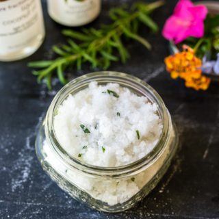 DIY Salt Scrub with coconut oil takes minutes to make and will leave your skin feeling exfoliated and super soft!