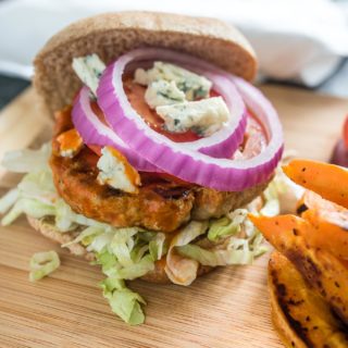 Skip the fried wings and make some easy and tasty Buffalo Turkey Burgers. For a low carb version serve them in lettuce wraps instead of on a bun!