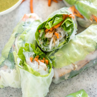 Turkey Summer Rolls with Cilantro Peanut Dipping Sauce are like a salad meets juicy grilled strips of turkey rolled up into one fresh and healthy roll.