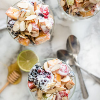 Fruit Salad with Lime Yogurt Dressing is a tangy sweet side dish and is a perfect gluten-free addition to a light breakfast, potluck or brunch.