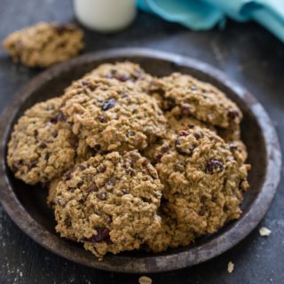 Lunch Box Cookies are both nutritious and and delicious, a hearty soft cookie packed with oats, chocolate chips and cranberries and minimal amounts of sugar and oil.