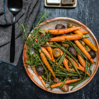 Herb Roasted Potatoes and Vegetables with Pumpkin Seed Vinaigrette, easy to make and naturally gluten free, great to serve along with roast beef, lamb, fish or to add to your vegetarian menu.