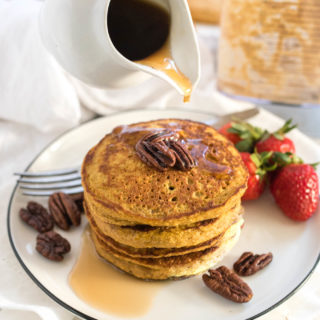 Sweet Potato Oat Blender Pancakes are easy to make (just dump and blend) and are as nutritious as they are tasty.