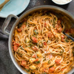 One Pot Creamy Vegetable Spaghetti is a gluten free, veggie packed meal that is all cooked in the same pan!