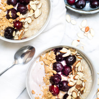 Cherry Almond Cheesecake Oat Bran Bowl is a tasty and quick fix breakfast that is high in protein and fiber, making you you feel fuller longer.