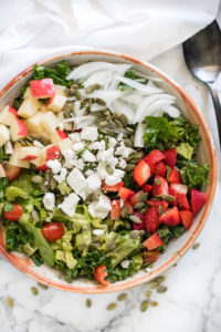 Mixed Green Salad with Strawberry, Apple and Herb Dressing