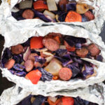 Cajun Sausage and Vegetable Foil Packs can be assembled in less than 10 minutes, and are protein rich, fiber packed and gluten free.